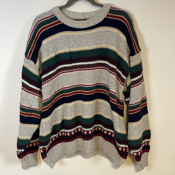 VTG Grandpa Sweater XL Striped Greatland Sportswear Crewneck Baggy 90s Long - Picture 1 of 14